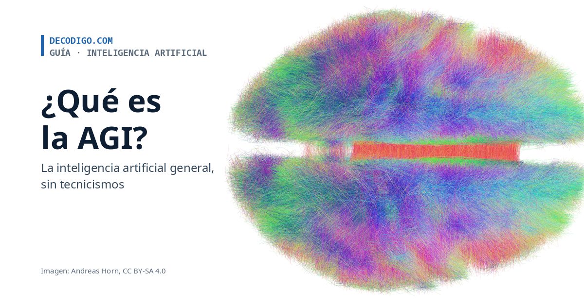 ¿Qué es la AGI? La inteligencia artificial general, sin tecnicismos, junto al conectoma humano: millones de fibras del cerebro en colores