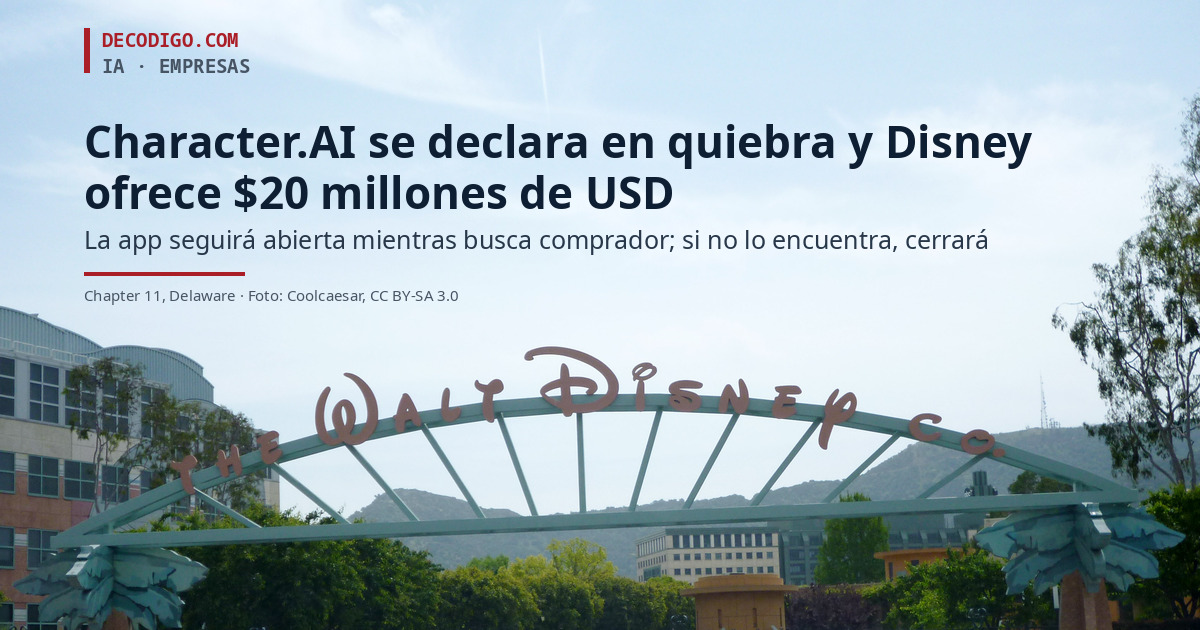 Character.AI se declara en quiebra: Disney ofrece $20 millones de USD y la app de chatbots cerrará si no aparece un comprador