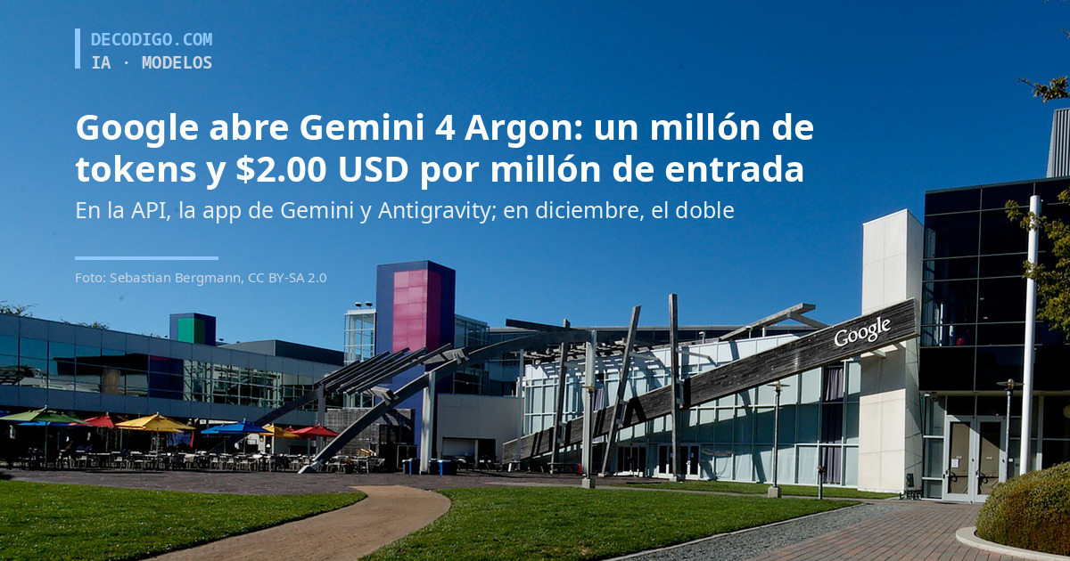 Google abre Gemini 4 Argon a todos: un millón de tokens y $2.00 USD por millón de entrada hasta el 30 de noviembre