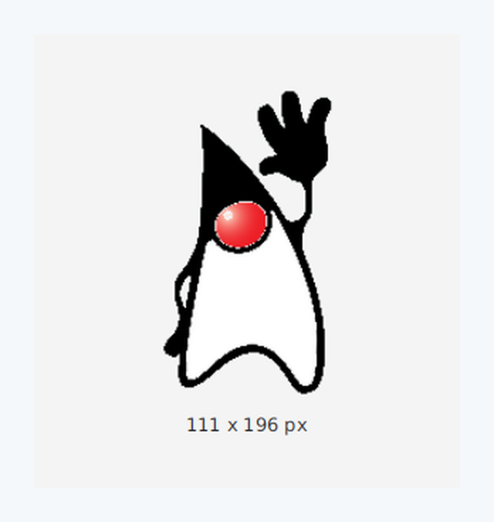 Ventana JavaFX mostrando el logotipo de Duke escalado y, debajo, el texto 111 x 196 px