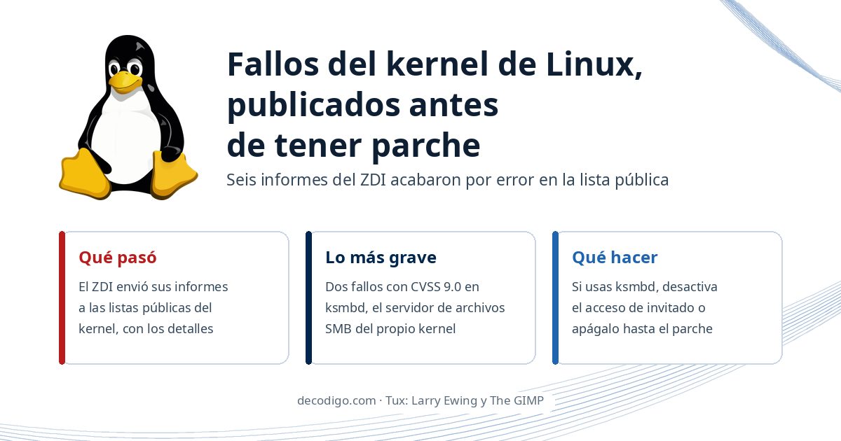 Seis fallos del kernel de Linux, dos de ellos críticos, se publican por error antes de tener parche