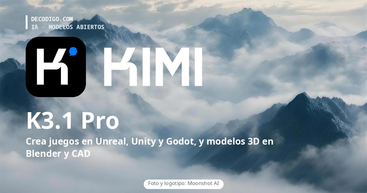 Kimi K3.1 Pro: el modelo abierto de Moonshot que programa juegos en Unreal, Unity y Godot y diseña objetos en 3D