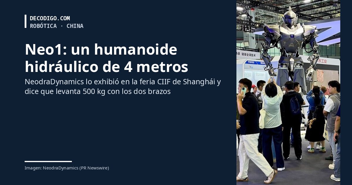 El robot Neo1 de NeodraDynamics en la feria CIIF 2026 de Shanghái, rodeado de visitantes, junto al título de la noticia