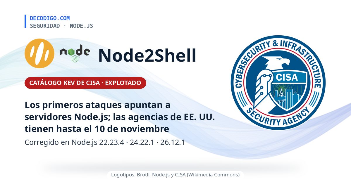CISA confirma que Node2Shell ya se está explotando: los primeros ataques van contra servidores Node.js
