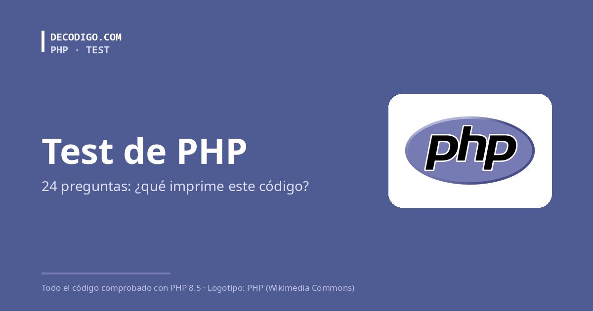 Logotipo de PHP junto al título Test de PHP, 24 preguntas