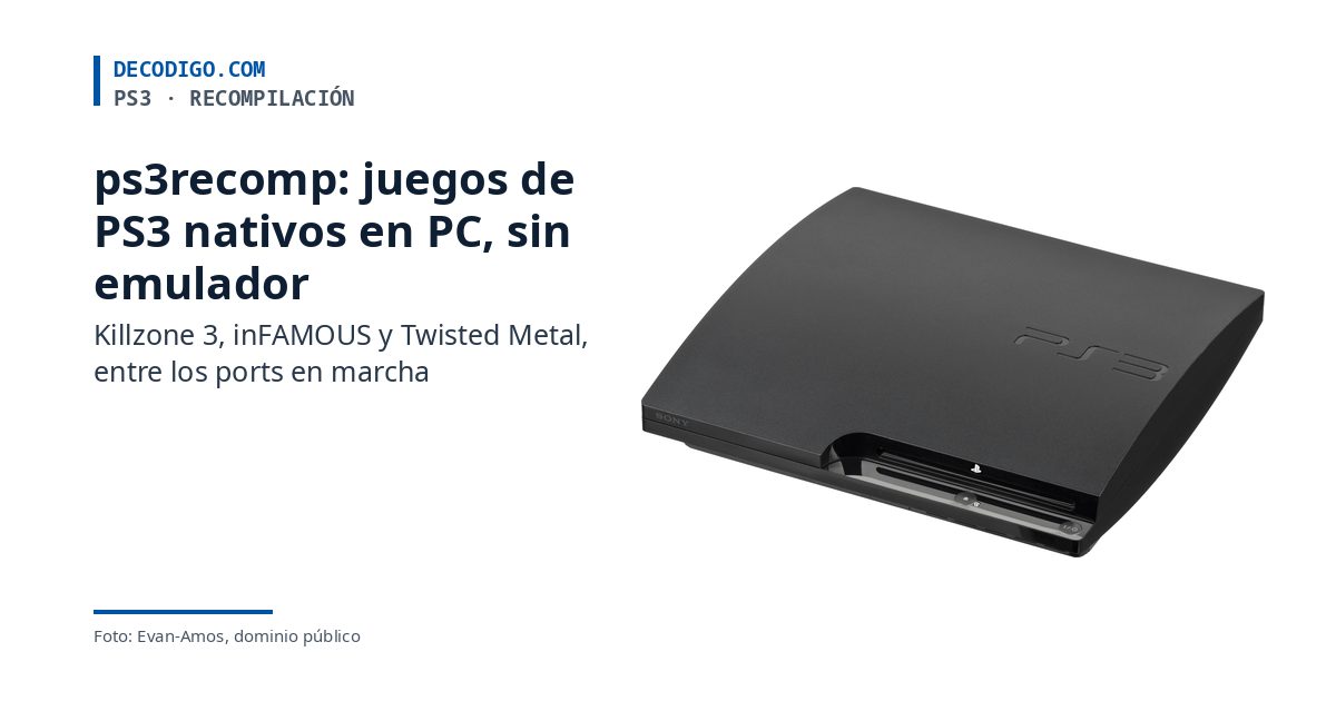 Una consola PlayStation 3 Slim sobre fondo blanco, con el título de la noticia sobre ps3recomp