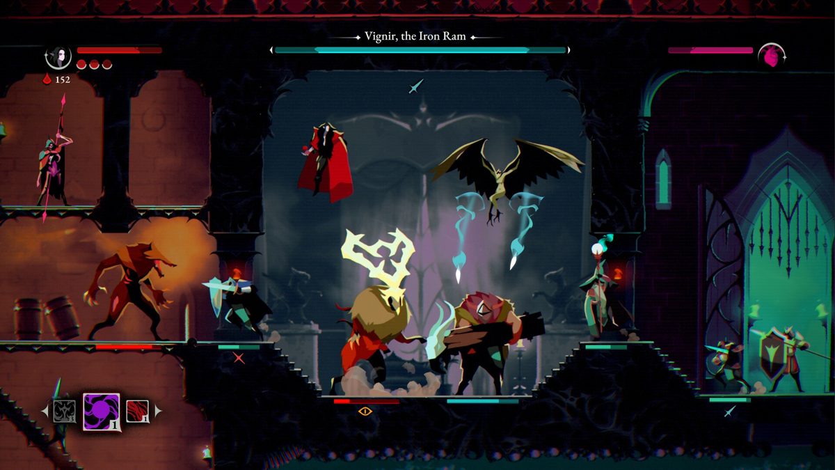 Captura de ReVamp, de Digital Sun: Drácula y su ejército de monstruos defienden una sala del castillo