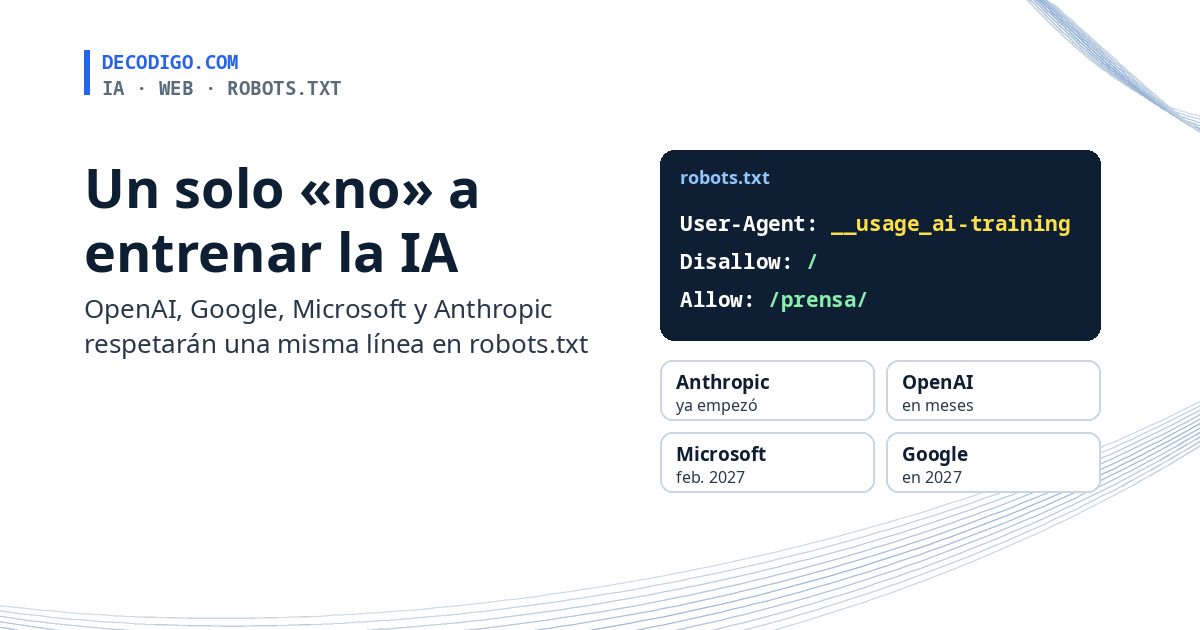 OpenAI, Google, Microsoft y Anthropic respetarán una sola línea de robots.txt para no entrenar su IA con tu web