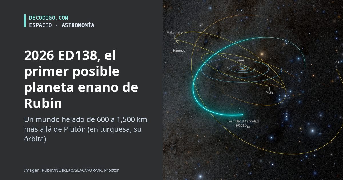 El observatorio Vera Rubin encuentra su primer posible planeta enano: 2026 ED138, un mundo helado de 600 a 1,500 km más allá de Plutón