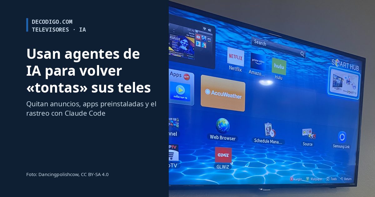 Pantalla de inicio de una Smart TV de Samsung con apps como Netflix, Hulu y AccuWeather, junto al título de la noticia